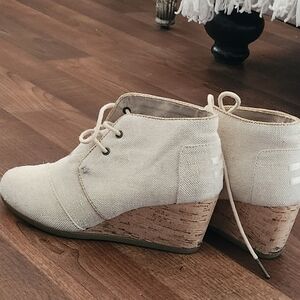 Toms Beige Wedge Ankle Booties